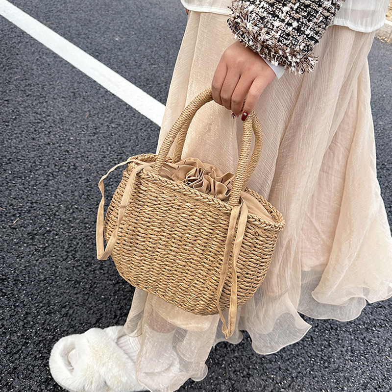 Zomer strozak dames grote capaciteit handvat tas handgemaakte geweven bakken tas trendy rotan strandtassen mode vakantietassen