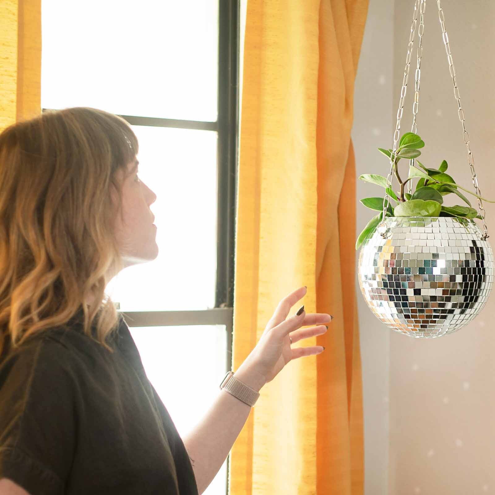 Retro Disco Ball Planter Basket Round Mirror Hanging Pot flower pot Wall Planter Pot Hangin Vase Desktop Decoration Balcony Vase