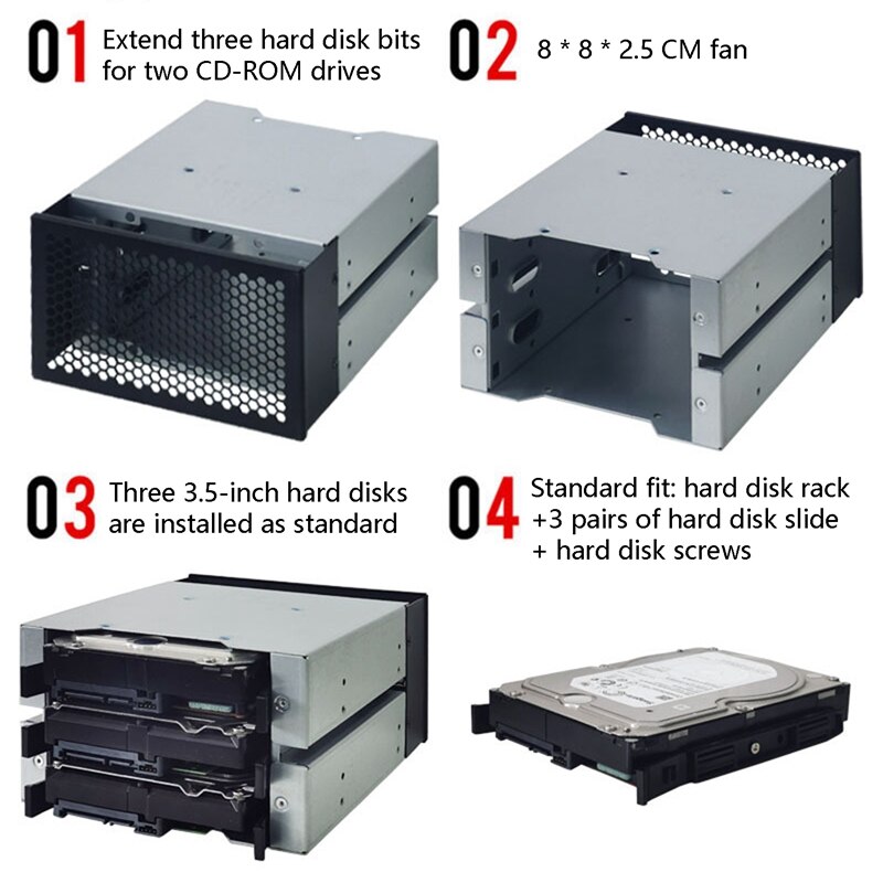 3.5 to 5.25 Three-Disc Hard Disk Cages 2 Chassis Drives in the Chassis 3.5-Inch Hard Disk Box Computer Storage Expansion