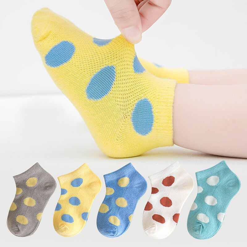 Calcetines de algodón para niños y niñas, medias finas y transpirables de malla, de verano, a rayas de puntos, de 1 a 12 años, 5 par/lote: C / 4-6 years