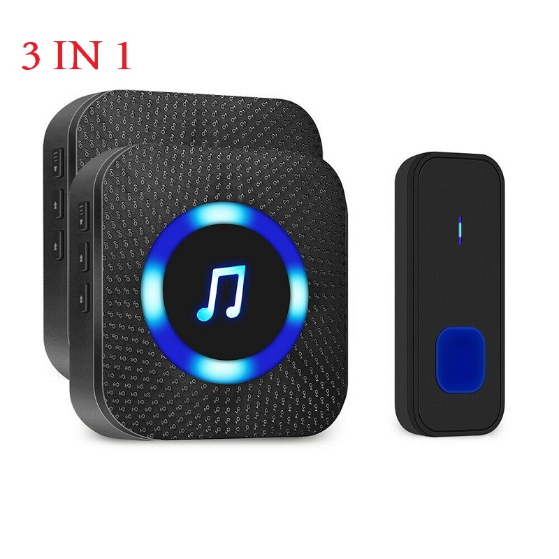 Trådlös dörrklocka hem ringsignal dörr bell välkomstklocka smart dörrklocka eu plug dörrklocka ring vattentät knapp: Svart