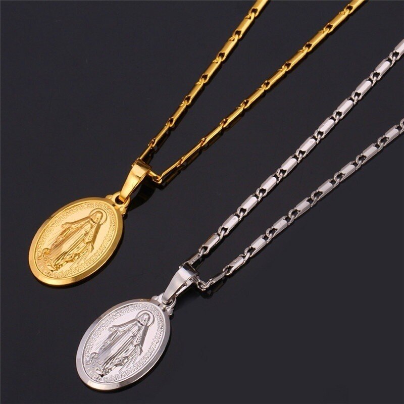 Religieuze Stijl Virgin Mary Vergulde Medaille Hanger Ketting Classic Katholieke Gebed Amulet Sieraden