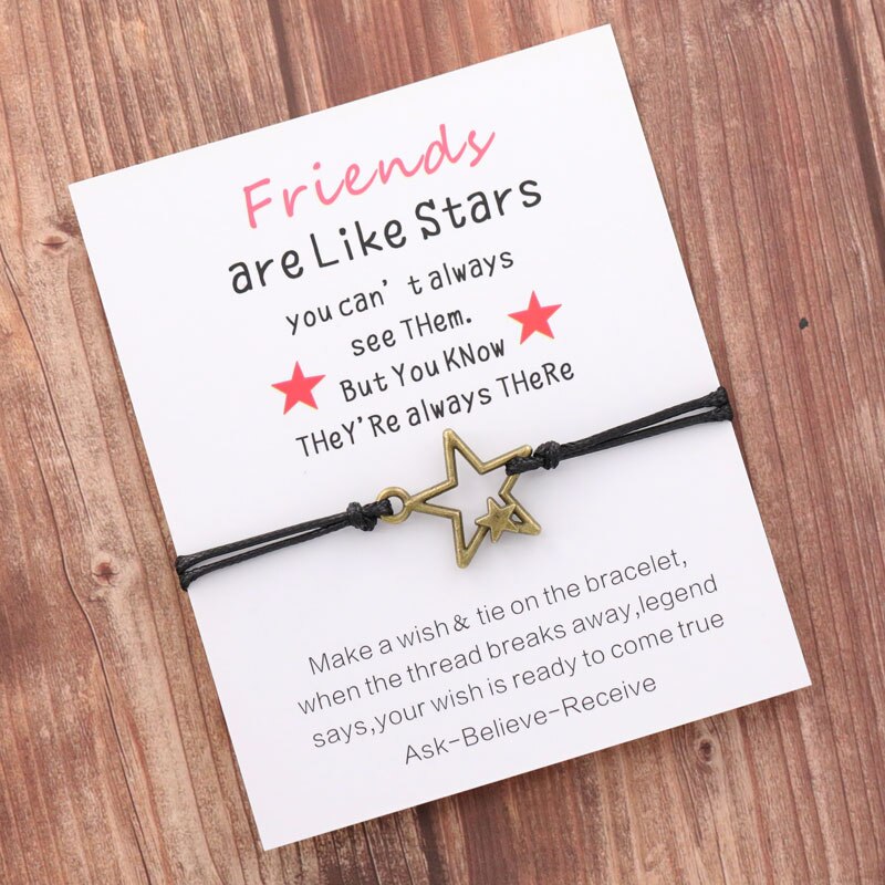 Pulseras de la amistad con de estrellas para hombre y mujer, pulseras de cuerda hechas a mano con abalorios, con de mejores amigos, chicas y adolescentes, de joyería: Brown-Black