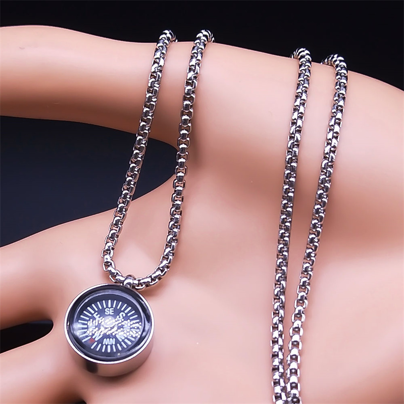 Collana con ciondolo bussola alla moda per donna/uomo collane colore argento in acciaio inossidabile regali di natale gioielli colar feminino
