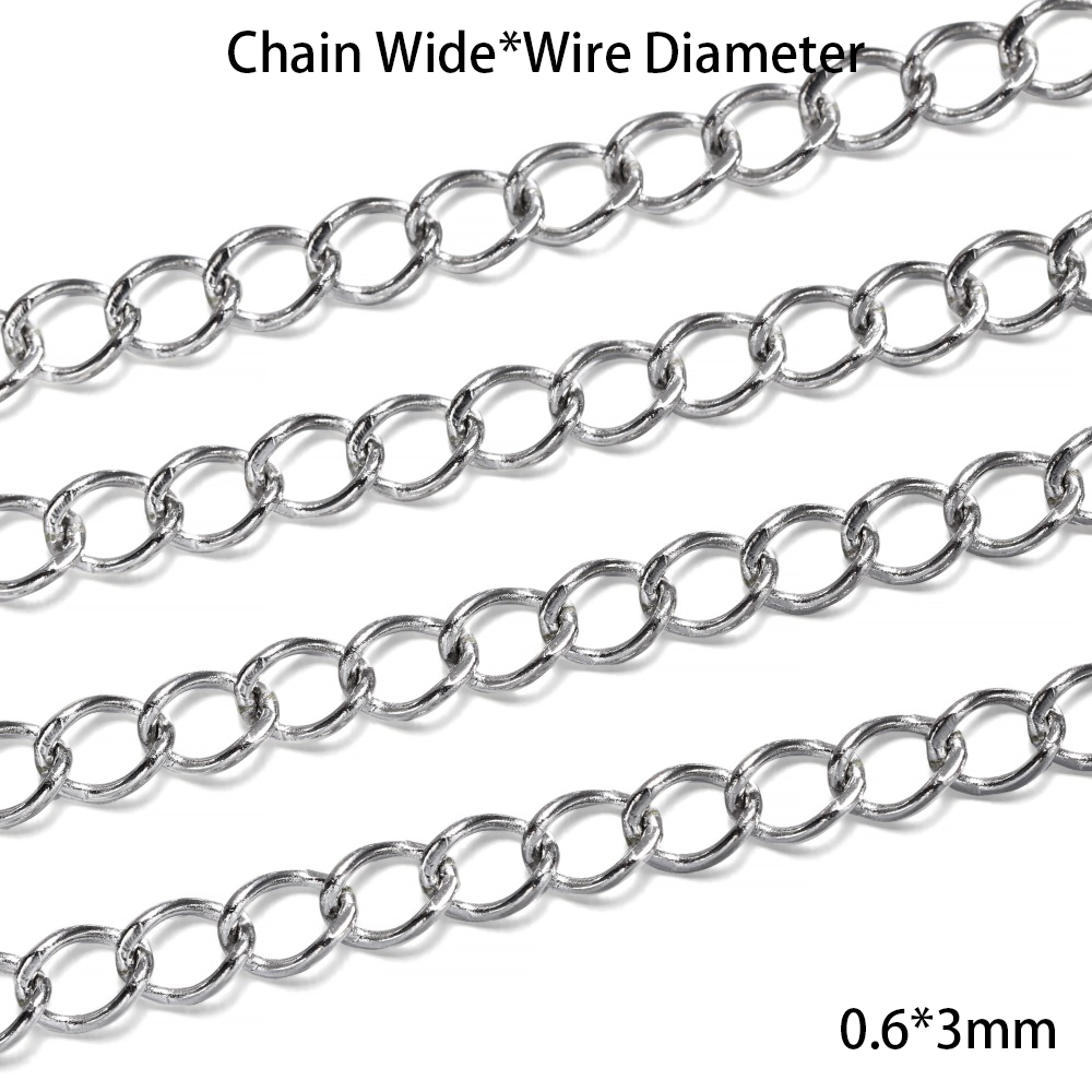 5 m/lote de cadena de acero inoxidable, cadenas de eslabones de varios estilos, nunca se decolora, cadena de collar a granel para hacer joyería DIY, accesorios: Blanco