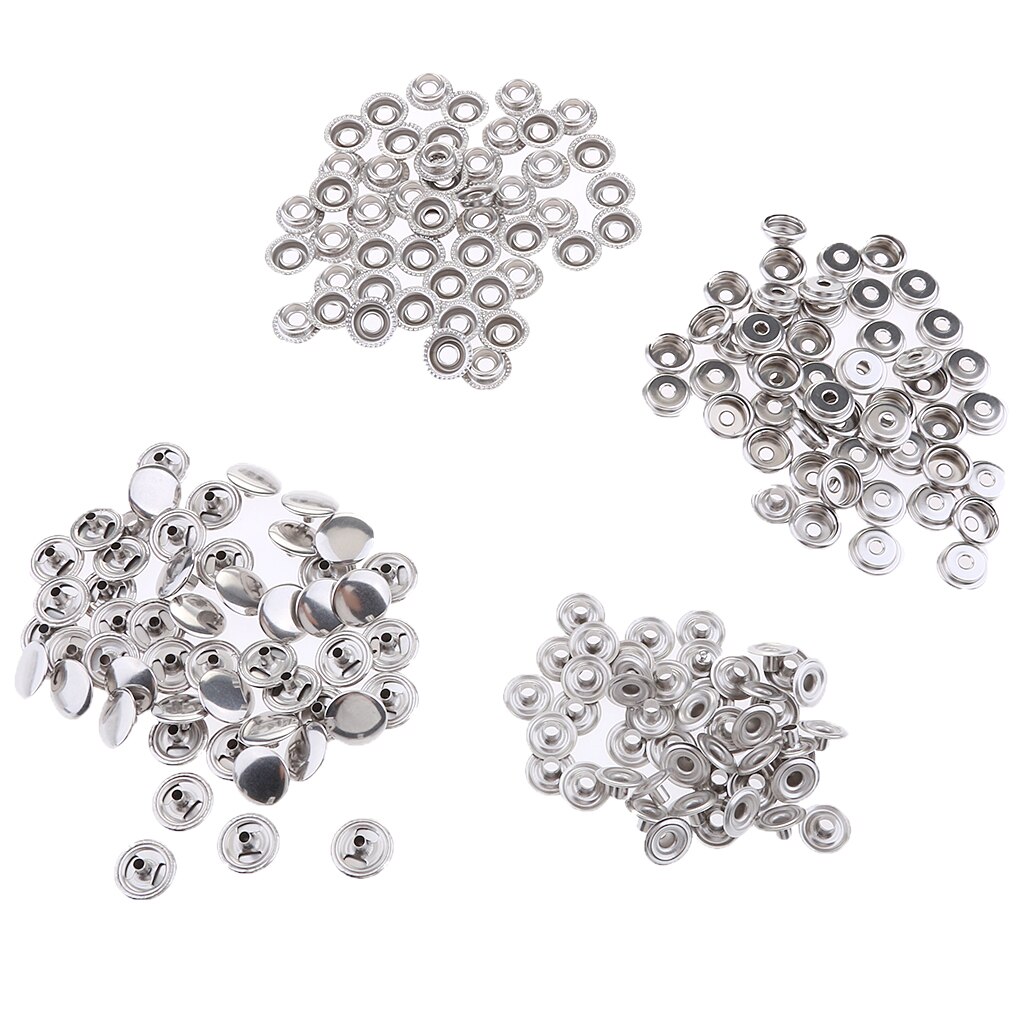 Stainless Steel Fastener Snap Press Stud Button Marine Set 100Pcs