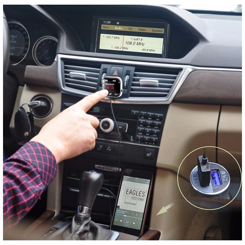 Kit de transmisor FM con Bluetooth inalámbrico para coche, reproductor MP3, mando a distancia, negro