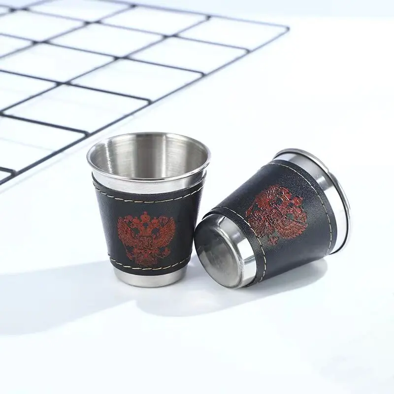 4Pcs/set Stainless Steel Shot Glasses with Leather Case Espresso Shot Cups Barware Drinking Vessel Camping Home Restaurant Mug