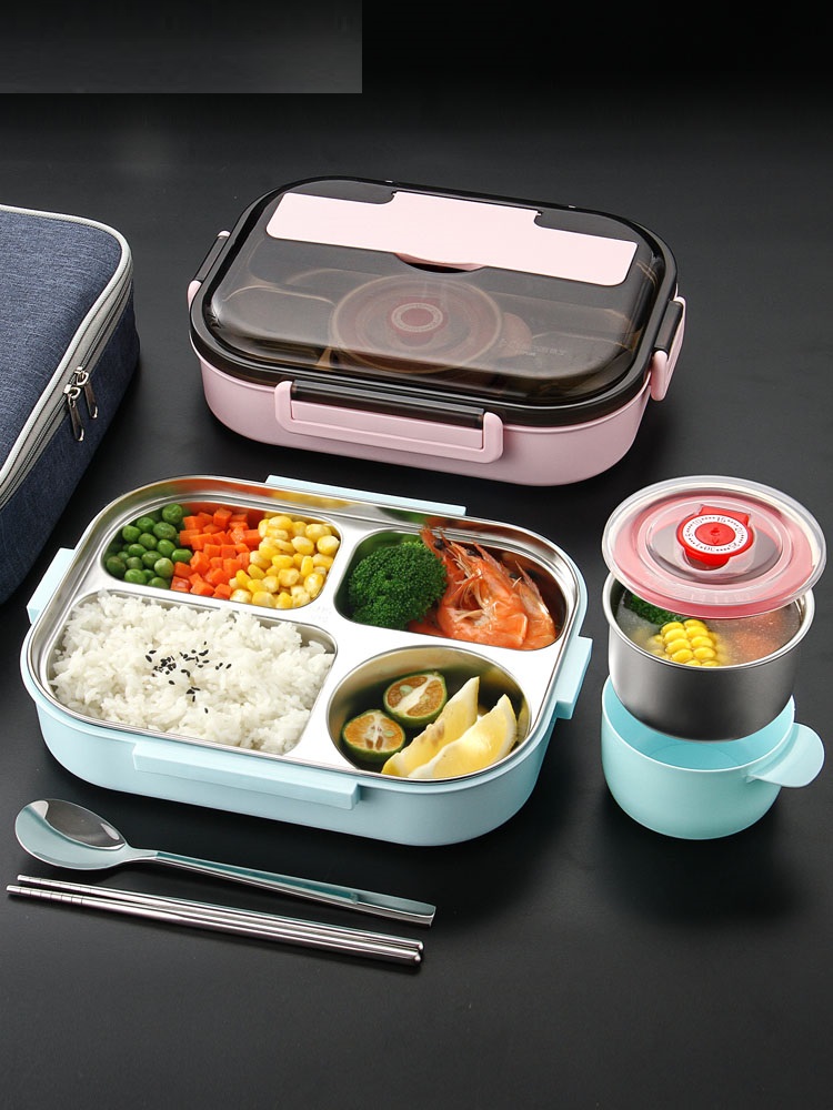 Japanese Bento Box Food Container White Bag Set Food Storage Containers Children Heated Lunch Box Stainless Steel Adults 304 Bar