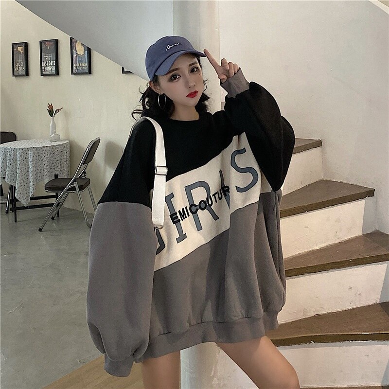 Otoño Invierno mujeres sudaderas polar hoodies patchwork carta de talla grande 6XL 8XL oversize ropa informal suelta sudaderas con capucha de Hip hop
