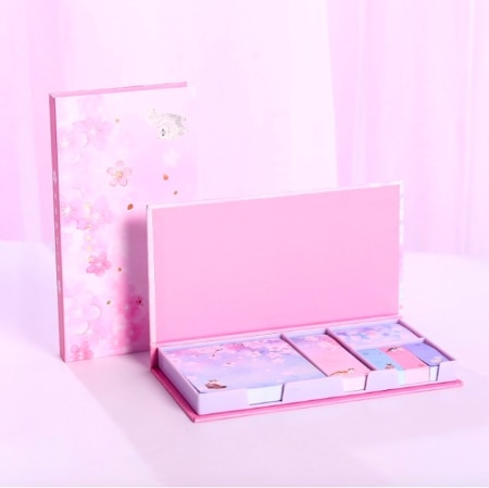 Bloc de notas con dibujos animados, Bloc de notas adhesivas de flores bonitas, almohadillas de escritura multiplegables, etiqueta de , papelería Kawaii, material escolar: 1