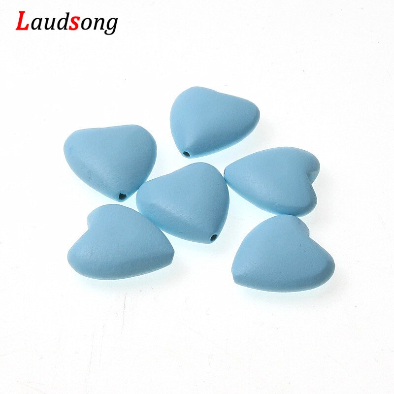 10 sztuk/partia 22mm naturalne wielokolorowe serce urok drewniane koraliki robić tworzenia biżuterii Diy naszyjnik bransoletka biżuteria zroszony: kochanie niebieski