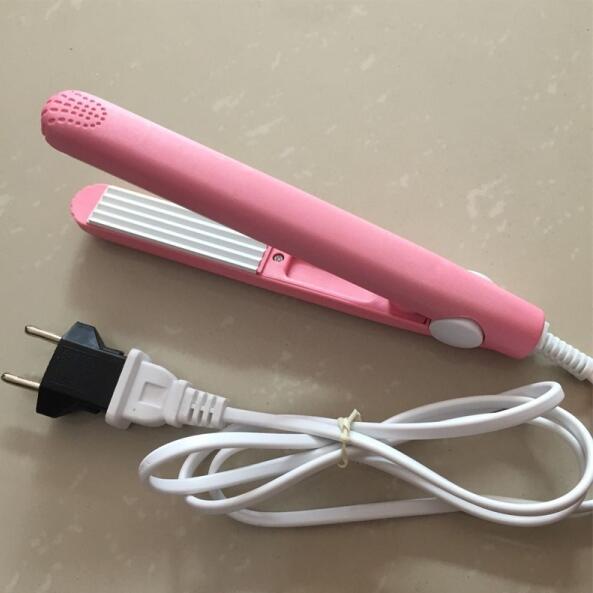 Plancha de pelo rápida de cerámica electrónica, minirizador de pelo plano portátil, rizador de pelo corrugado, EU: Pink Corrugated