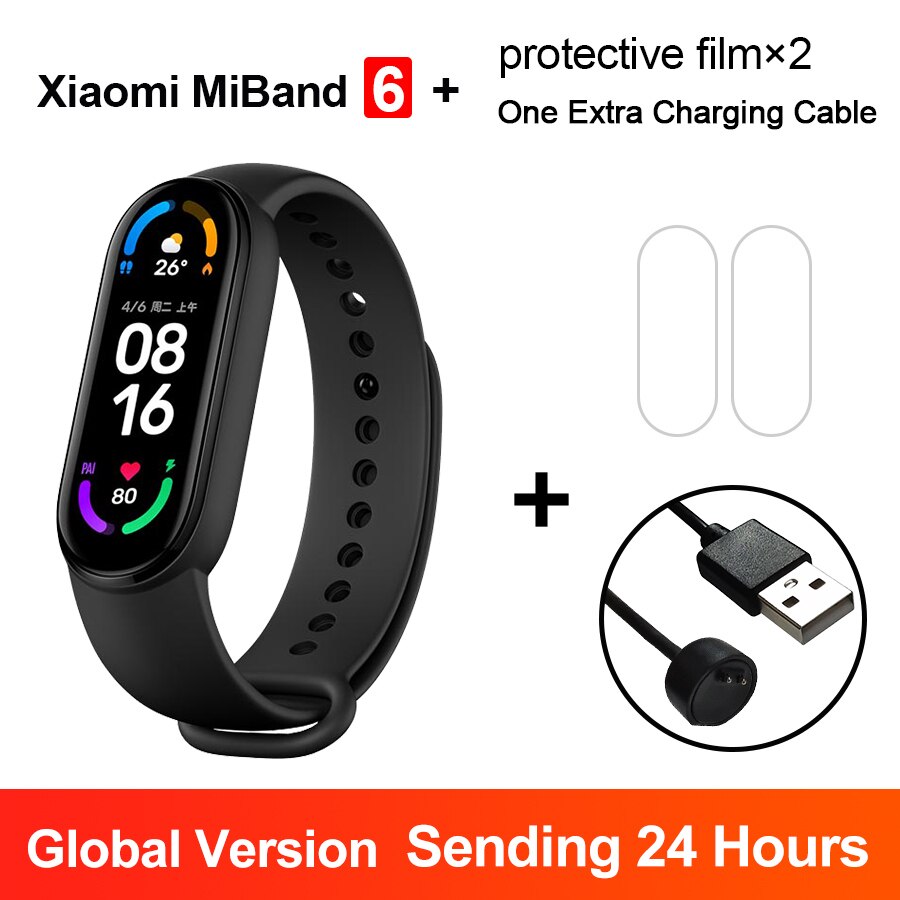 Globalna wersja Xiaomi Mi Band 6 Smart Bracelet5 kolor 1.56 &quot;ekran AMOLED Fitness tętno wodoodporny wielojęzyczny Miband 6: GB  Film N Cable