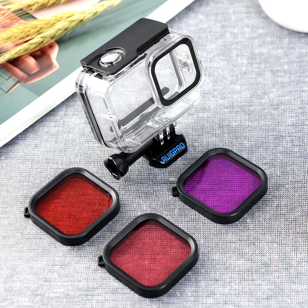 Filtro de lente de buceo para GoPro Hero 8, rojo y morado polarizador, accesorios de filtro de lente de cámara de acción