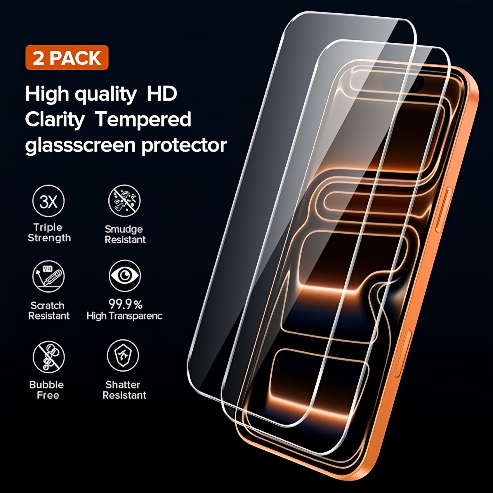 Transparante hoesje ontworpen voor iPhone 17 Pro Max/Air/17E met 2 stuks gehard glas screenprotector, schokbestendige harde slanke achterkant hoes