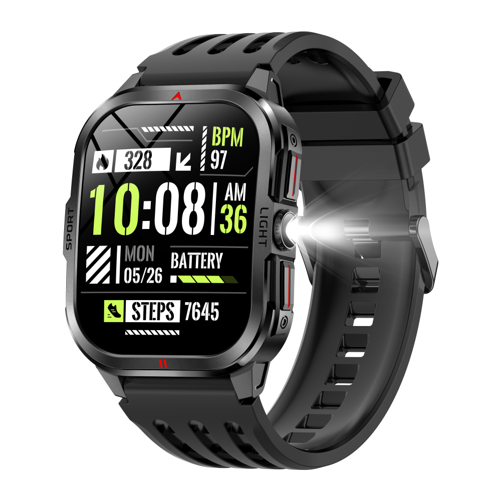 Smartwatch da esterno Torcia da uomo Chiamata wireless Rispondi con un clic Grande schermo curvo HD Smart Watch Sport impermeabile Fitness: BIANCO