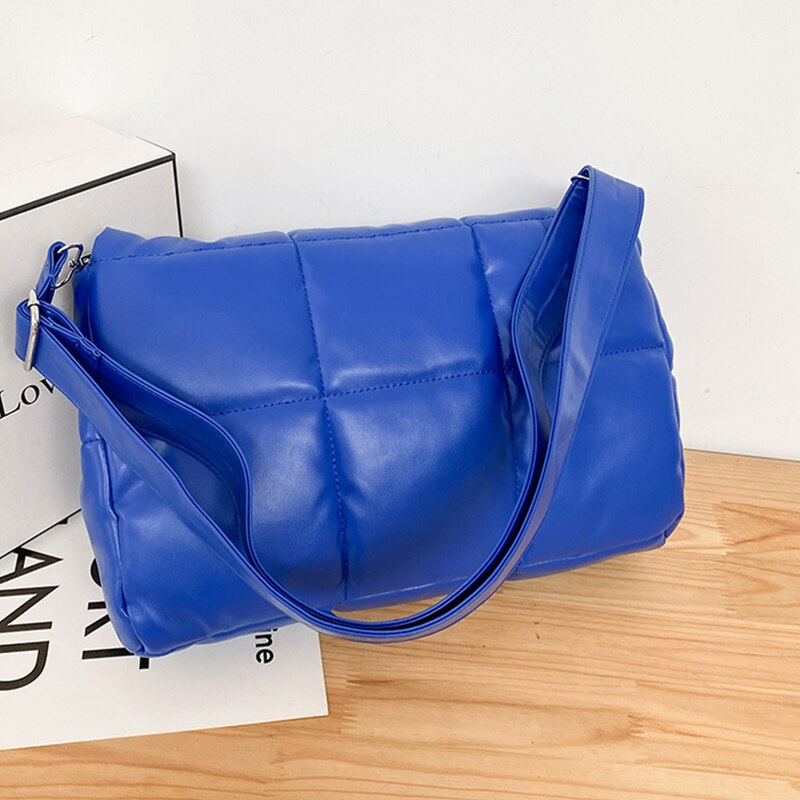 Weave Vrouwen Gewatteerde Crossbody Tassen Zachte Pluizige Space Pad Katoenen Schoudertas Winter Vrouwelijke Shopper Bag Nylon Gevoerde Tas: Blauw