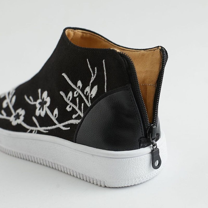 Hombre zapatillas de lona Kung Fu y Tai Chi Slip-On zapatos Flor de ciruela bordado zapatos con cremallera cierre cómodo calzado deportivo
