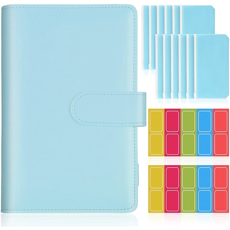 15 Pieces A6 Binder Cover Set, PU Leather Notebook Binder Refillable Planner Binder for Home School: Blue