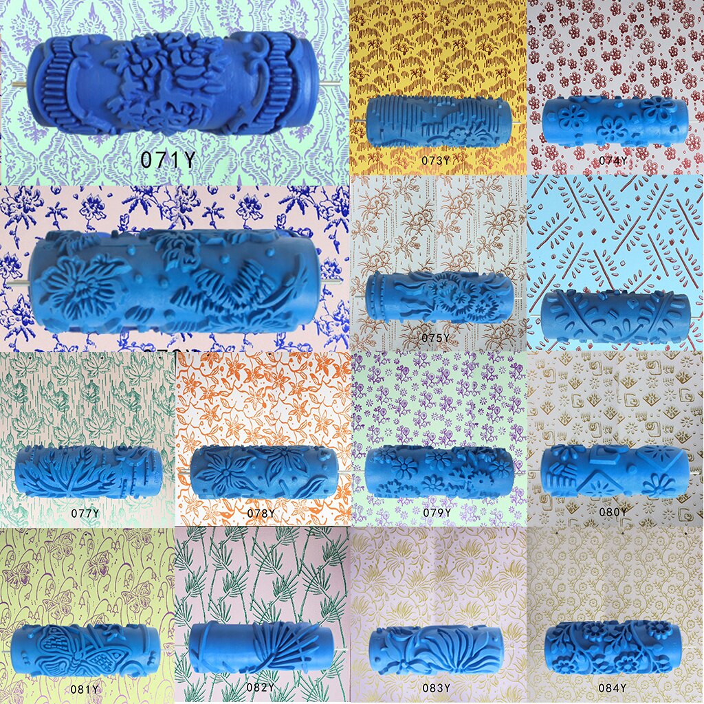 5'' Rubber Embossed Flower Pattern DIY Paint Roller Sleeve Decorative Texture Roller for Wall Painting Machine