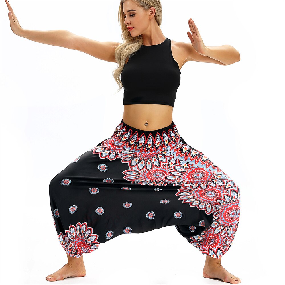 Harem Yoga Broek Voor Vrouwen Hippie Boho Pjs Lounge Strand Print Plus Palazzo Strand Broek