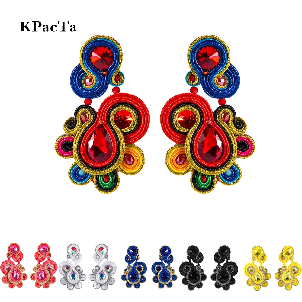 KPACTA Neue Ethnische Stil Leder Ohrringe Modeschmuck Frauen Soutache handgefertigt Weben Großen Hängenden Ohrring