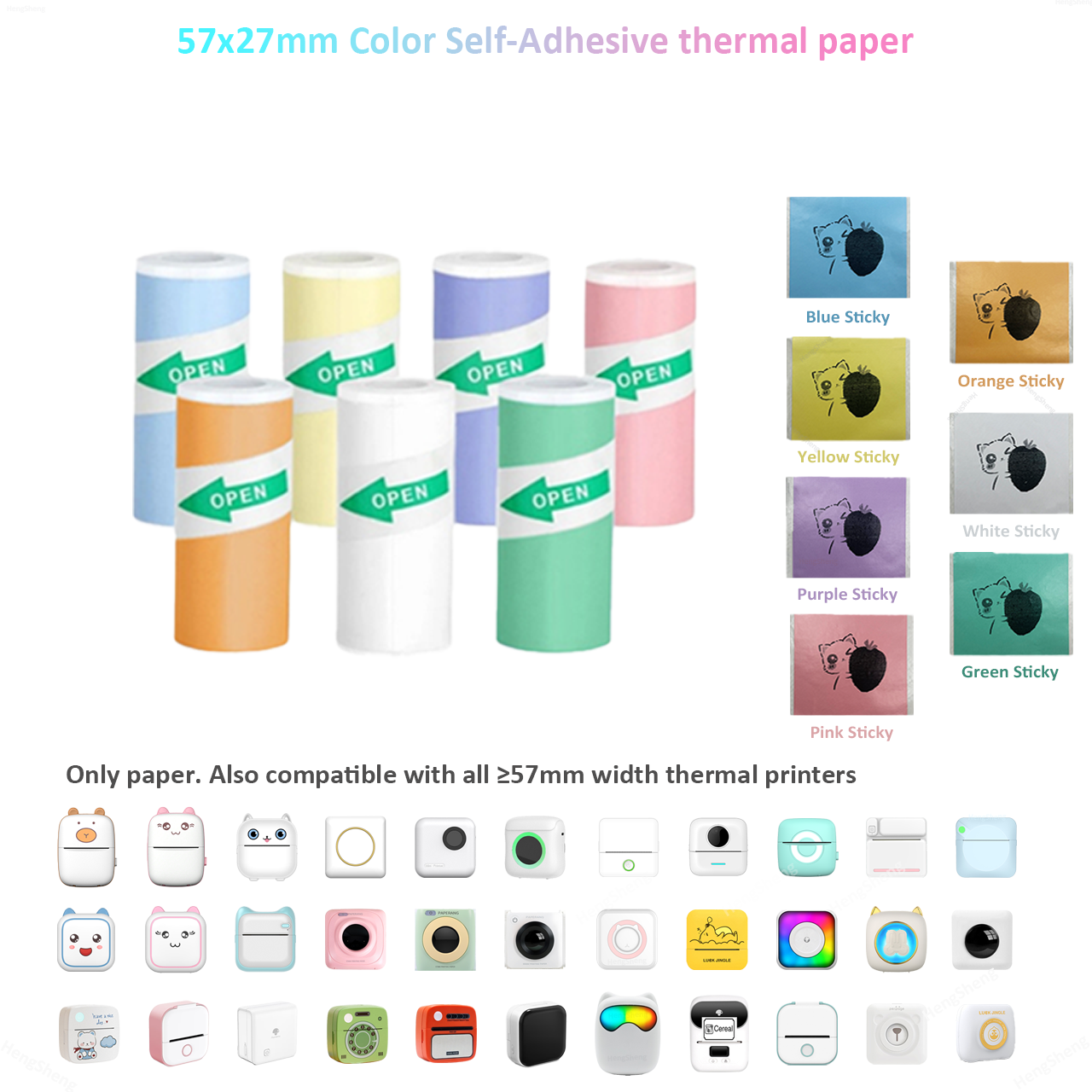 Thermopapier Mini-Druck selbstklebender Etikettenaufkleber für Mini-Drucker Pose Maschine Kind Kamera-Aufkleber 57 mm Breite Rollen: Silber
