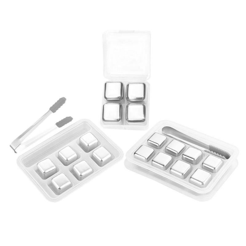 4/6/8 PCS Stainless Steel 304 Ice Cube Whisky Chilling Stones Reusable Ice Cube Wine Beer Cooler Bar Kitchen KTV Supplies