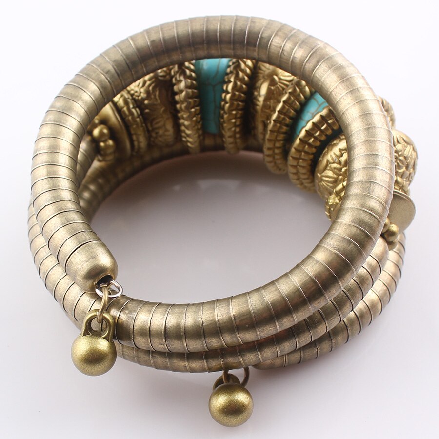 YUZHEJIE retro Kunst-antike-Bronze- Überzogene Armbinde Inlay Perlen Schlange Armbinde flexibel Armreif für frauen
