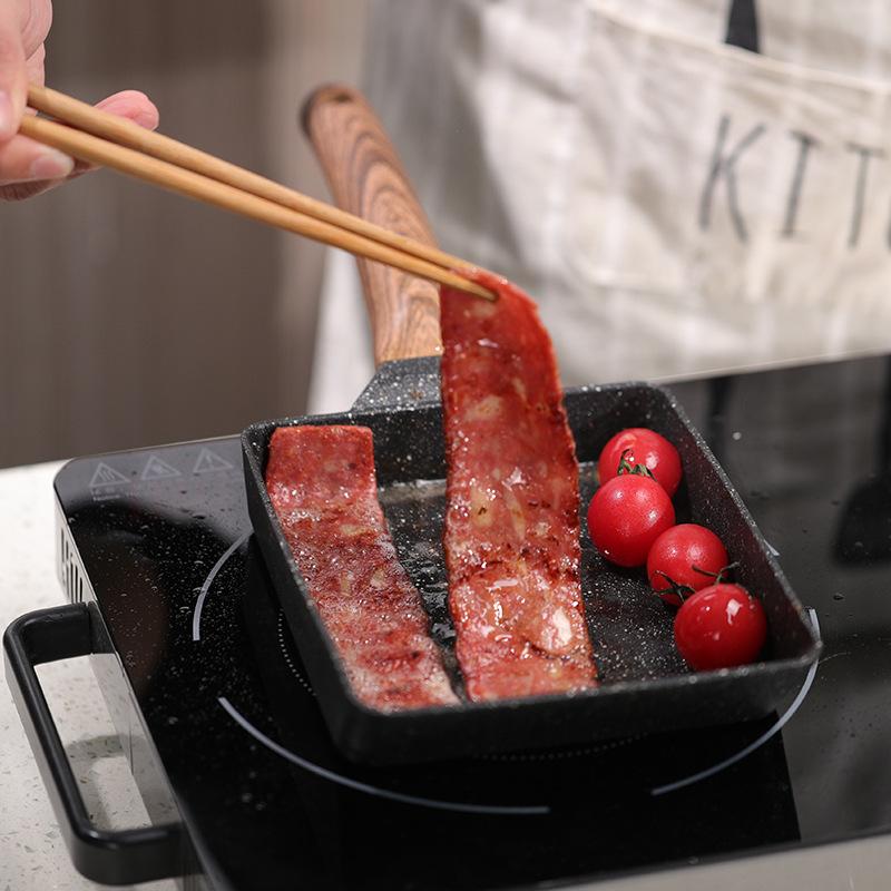 Japanse Stijl Mini Koekenpan Omelet Antikleeflaag Ei Steak Bacon Koekenpan Wok Grill Pan Schraper Keuken Kookgerei pot