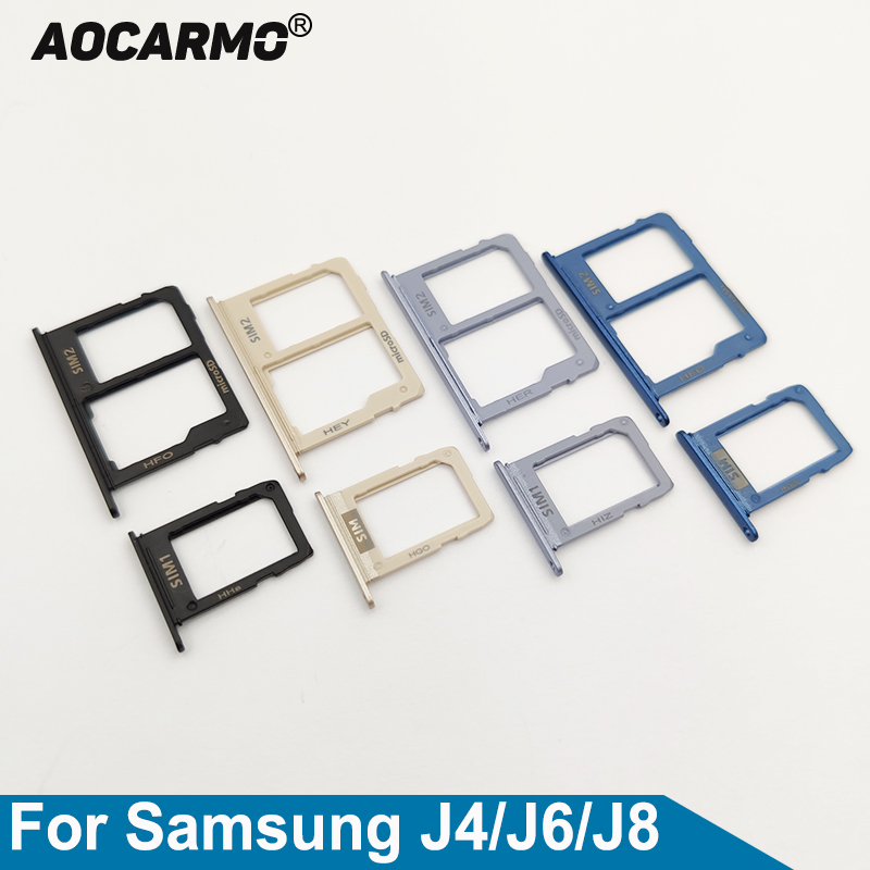 Aocarmo-bandeja de tarjeta MicroSD + soporte de ranura para tarjeta Sim para Samsung GALAXY J4, J6, J8, J400G, J600G, J800G, SIM1, SIM2