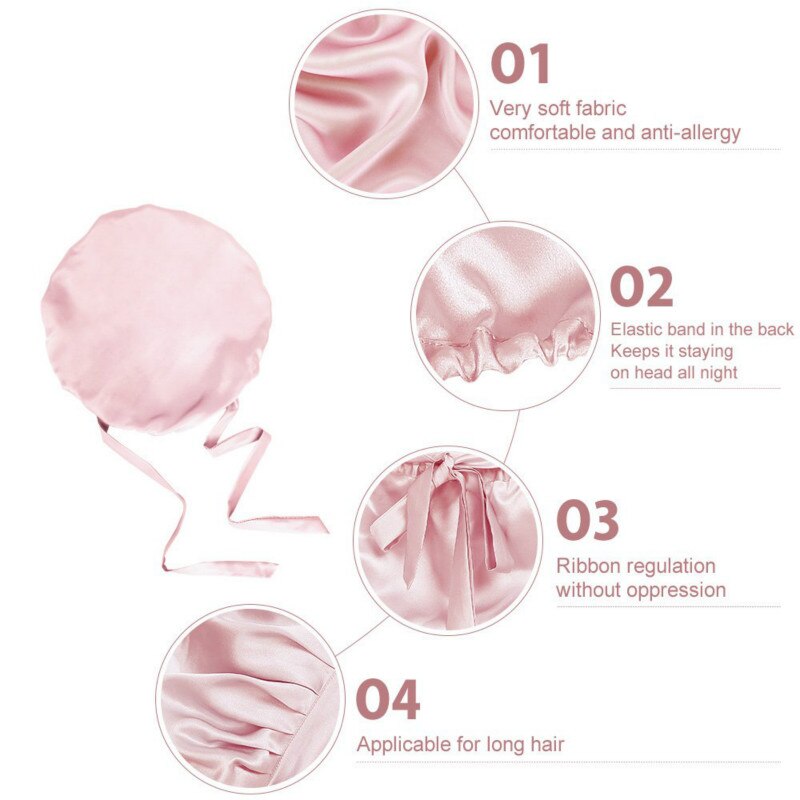 100% Mulberry Silk Night Sleep Cap Sleeping Hat 19 Momme Soft For Women Hair Beauty With Adjustable Elastic Ribbon: Light Plum