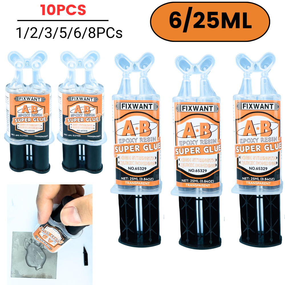 Epoxidharz-AB-Kleber, transparent, hochfest, wasserfest, vielseitig einsetzbar, hitzebeständig, Metall, Keramik, Glas, Klebstoff, 6/25 ml