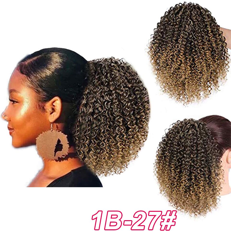 Vigorous Afro-coletero corto rizado para mujer, pieza de cabello para mujer negra Afro, coleta sintética con Clip en el cabello: 1B-27