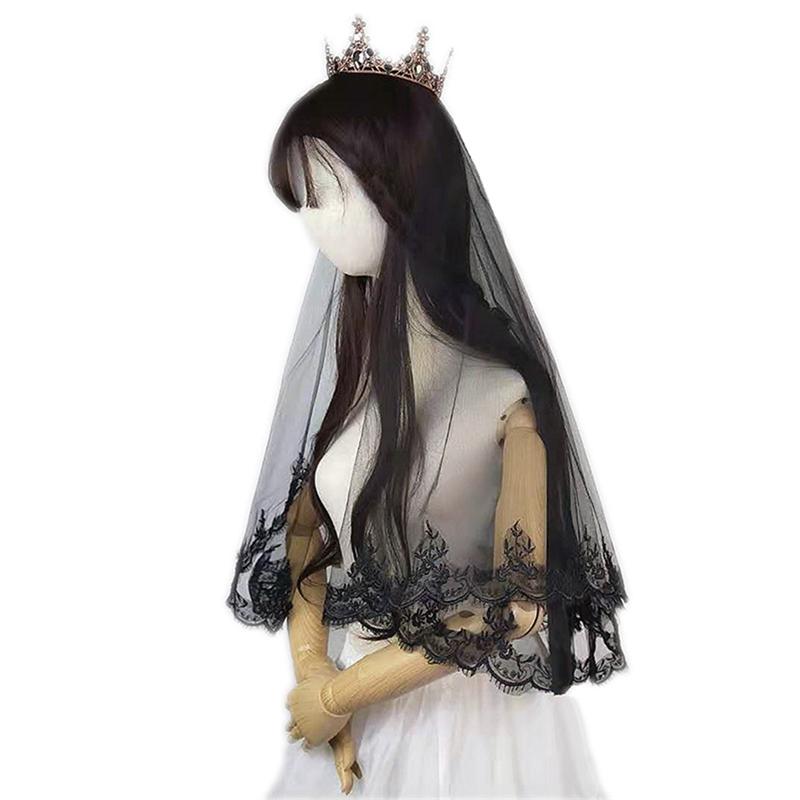 Mooie Zwarte Bruidssluier Elegante Kant Bruid Bruiloft Sluier Gaas Goedkope Bruid Sluier Voor Engagement Bruiloft Huwelijk Accessoires