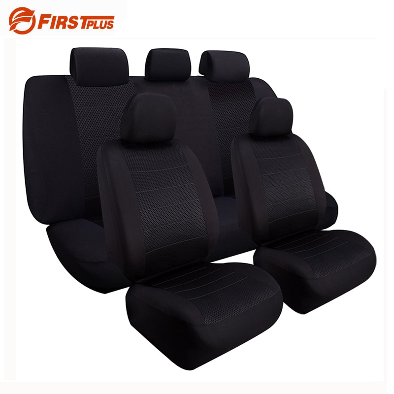 Zwarte Elastische Volledige Stoelhoezen Airbag Compatibel Voorkant Back Seat Protector Universal Auto Stoel Kussenhoes-Auto Sport Styling