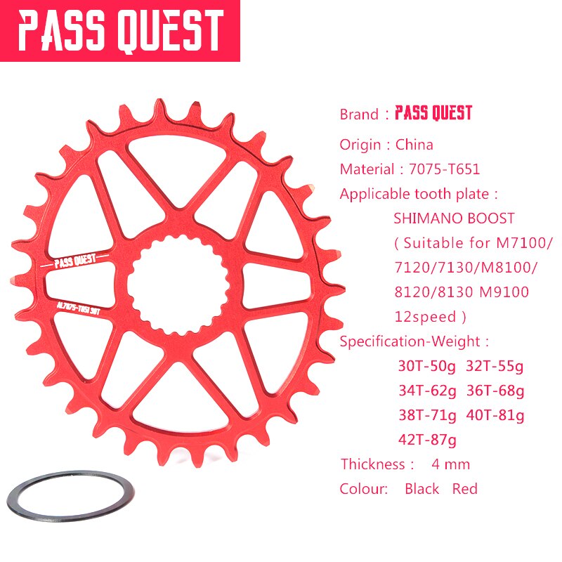 PASS QUEST oval bike Chainring 30/32/34/36/38/40T MTB Narrow Wide Bicycle Chainwheel for deore xt M7100 M8100 M9100 12S Crankset