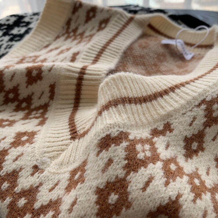 Lente en herfst college fengling geruite trui vest dames koreaanse stijl losse v-hals korte wollen gebreide mouwloze vest