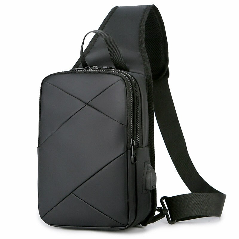 Heren borsttas, slimme usb-oplaadtas, waterafstotende nylon zakelijke casual tas, draagbare schoudertas: Zwart