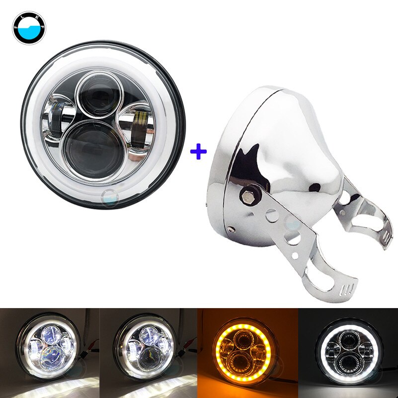 Faro de motocicleta DOT SAE E9 de 60W de 7 pulgadas con faro Led de ojo angular anillo de ajuste de cubo de 7 pulgadas de carcasa.