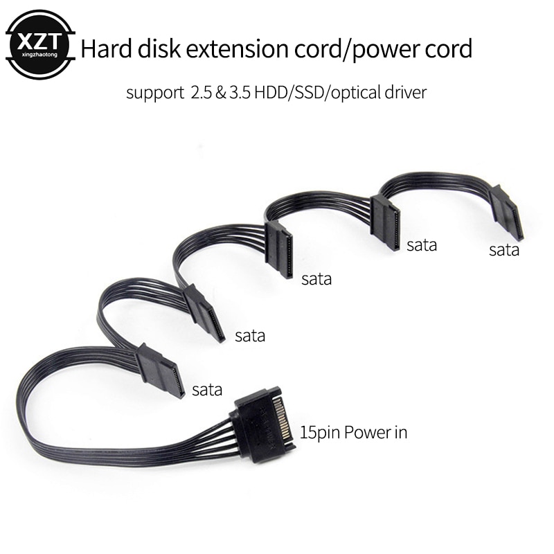 Nowy rozdzielacz zasilania dysku twardego SATA 15Pin M 1 do 5 SATA 15Pin F do samodzielnego montażu komputera PC 15-pinowy zasilacz 60CM