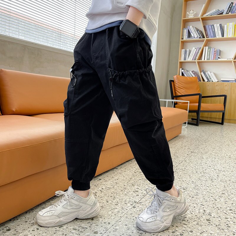 Pantalones deportivos con bolsillos grandes para niños, pantalón informal de algodón con cintura elástica, 5, 6, 7, 8, 9, 10, 11, 12, 13, 14 años, Primavera