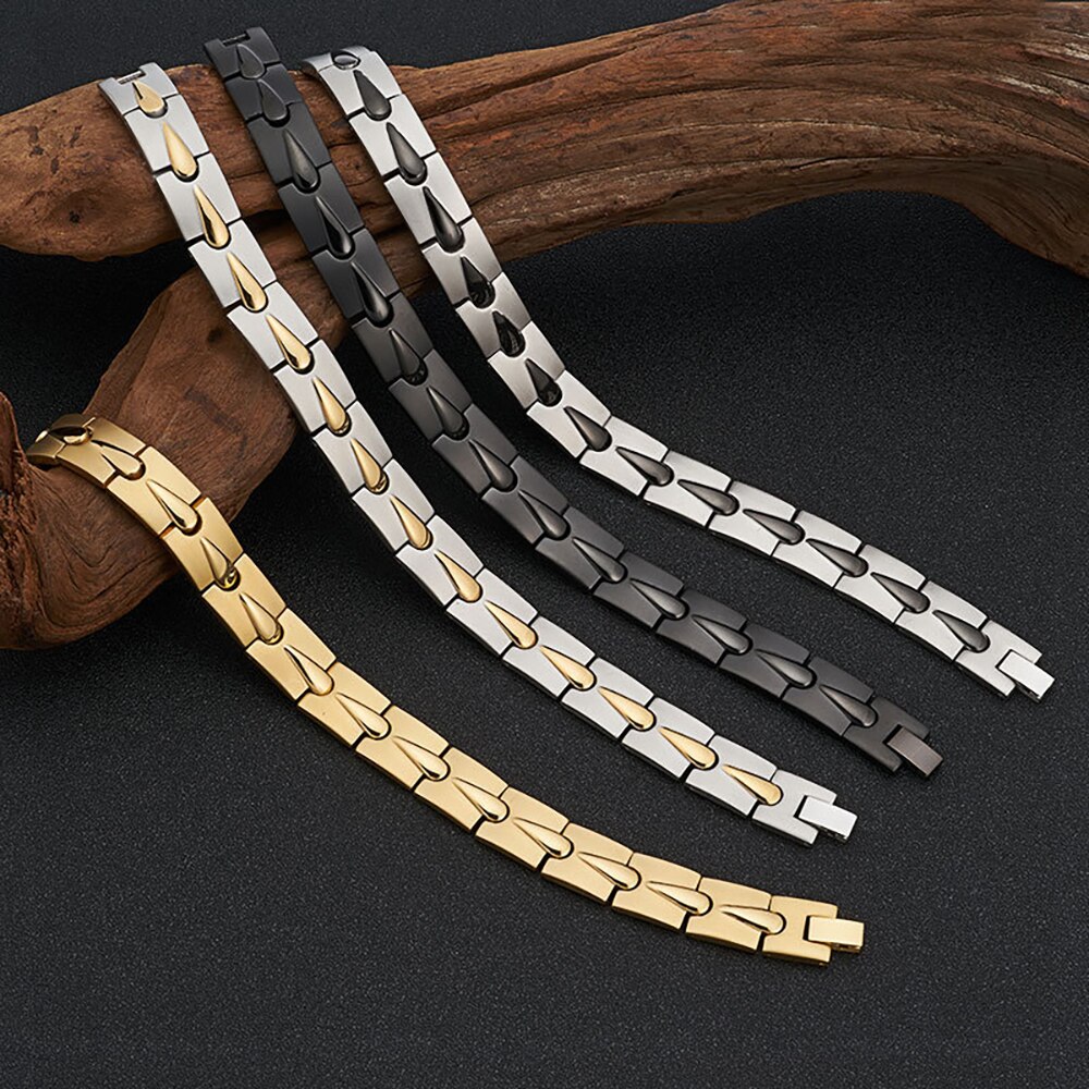 FINE4U B580 Magnetische Roestvrij Staal Mens Gold Zwart Power Element Armband Met Magneten