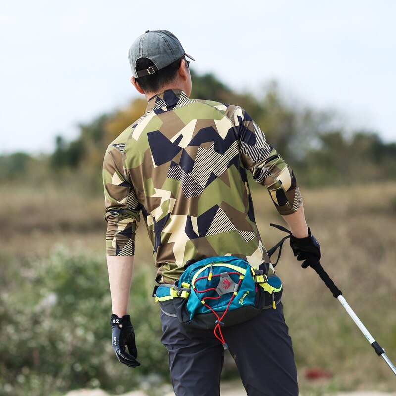 Forår mænd udendørs camping vandring trekking tøj langærmet camouflage sved ventilation bevægelse bjergbestigning mandlig t-shirt