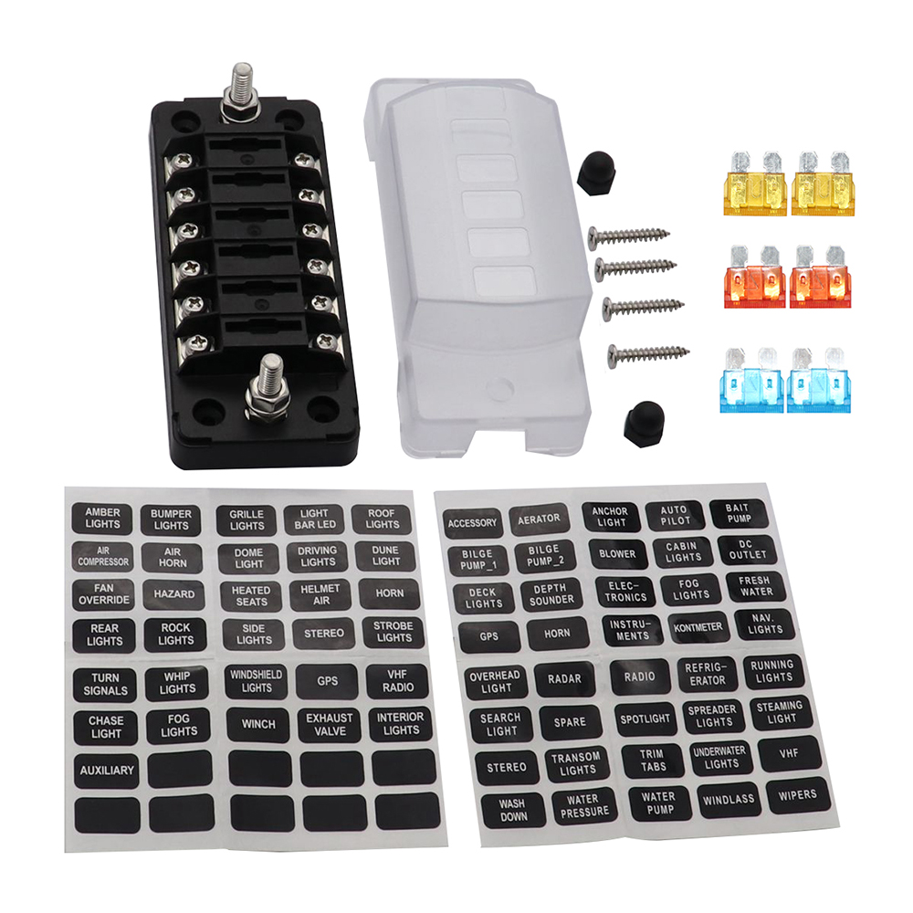 Universal Car Fuse Holder Box DC32V 6-way Independent Negative Function for Car Boat Marine Auto Electrical Line Protection: Default Title