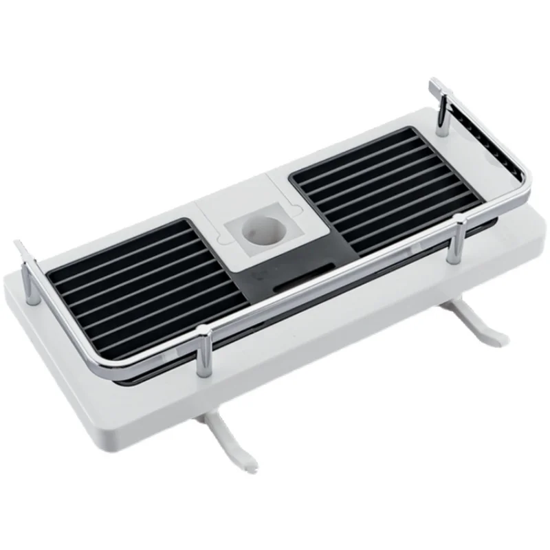 Estante de almacenamiento de ducha para baño, organizador sin perforación, barra de elevación, soporte de cabezal de ducha, bandeja de champú de Gel, estantes de poste: Castaño