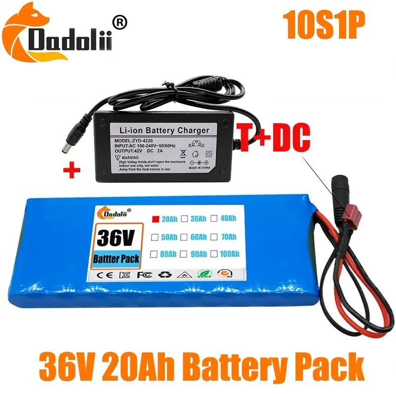 10S1P 36V 10000mAh Battery Pack 20Ah 18650 Lithium Li-ion Rechargeable Batteries Electric Car Bicycle Scooter 20A BMS 500W