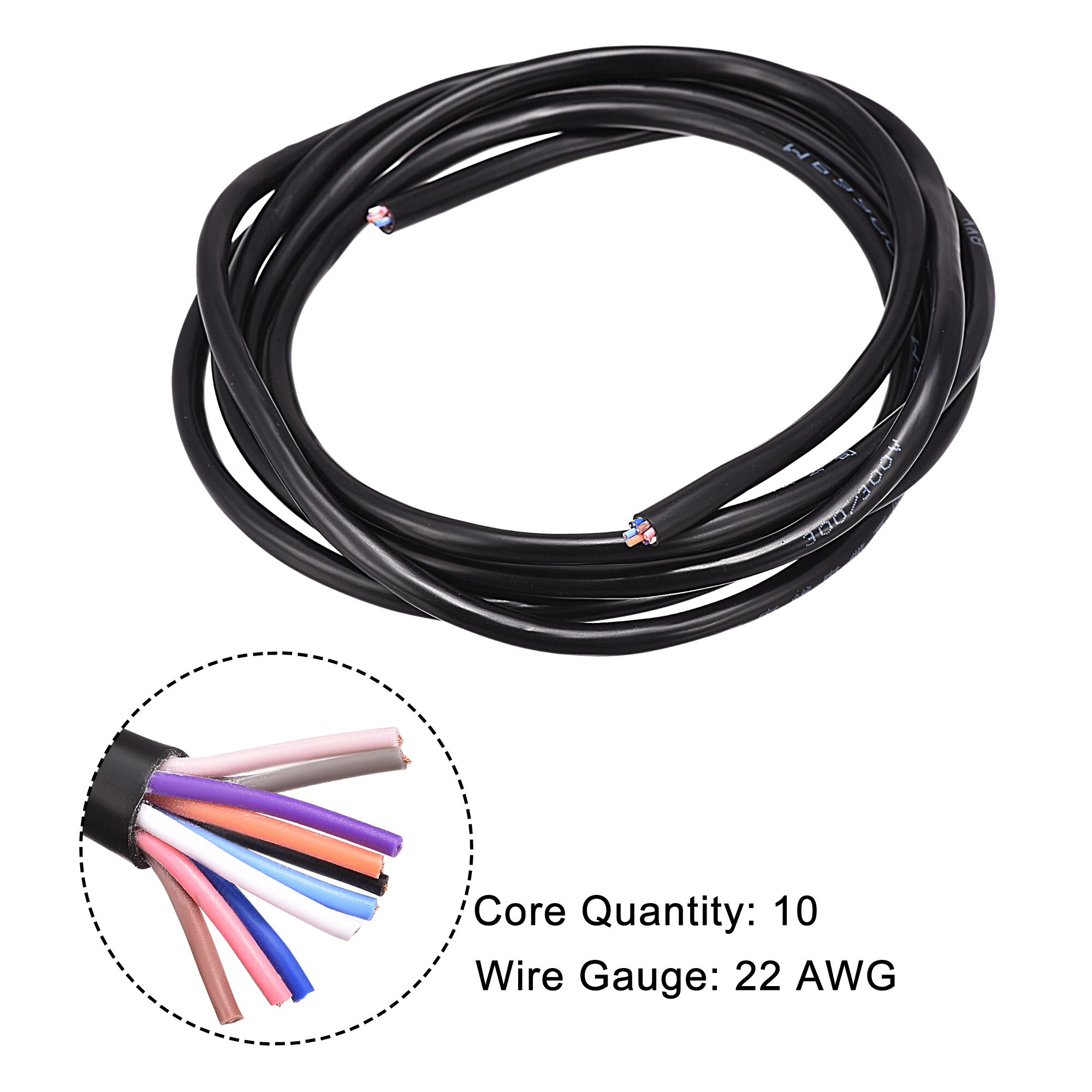 Uxcell Extension Wire Power Cable Copper Conductor 10 Core 22 AWG 9.5ft Black, Pack of 1