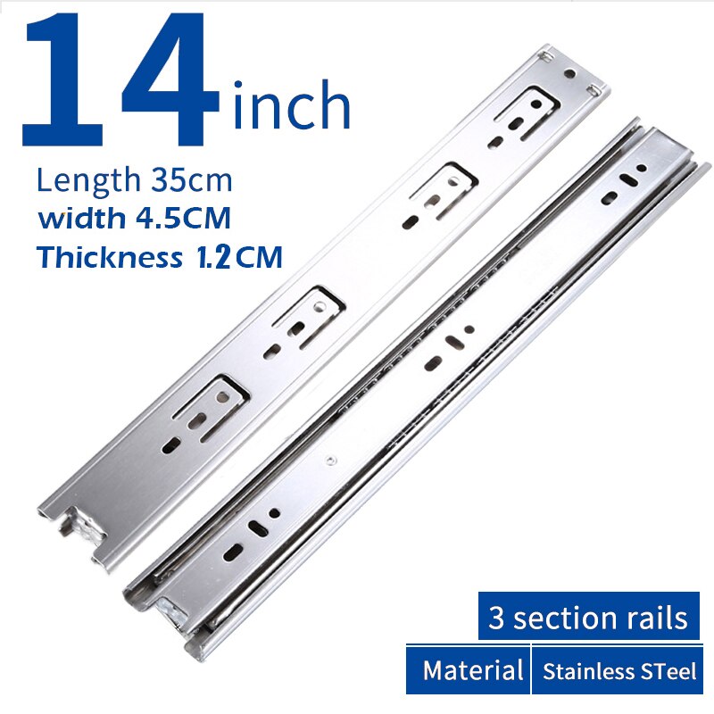 2Pcs Metal Stainless Steel Drawer Slides 10-22" Track Width 45mm Mute Three-Section Rail Sliding Furniture Hardware Fittings: 14inch 35cm